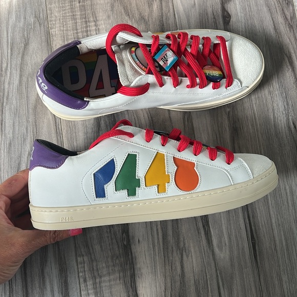 P448 John Pride rainbow white leather sneakers shoe red purple yellow size 38 - Picture 6 of 12